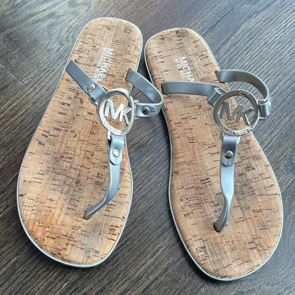Women's Silver MK Monogram CHARM Jelly Cork Sandal